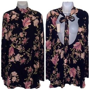 Free People Tate Tunic Dress Navy Pink Floral 
With pockets.